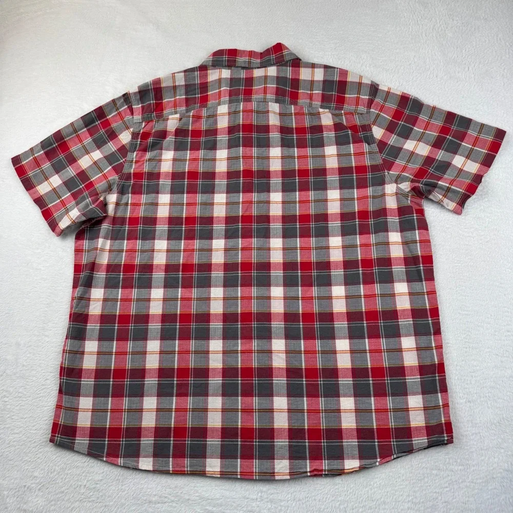 Woolrich Button Down Shirt Mens XL Red Plaid Short Sleeve Organic Cotton Stretch